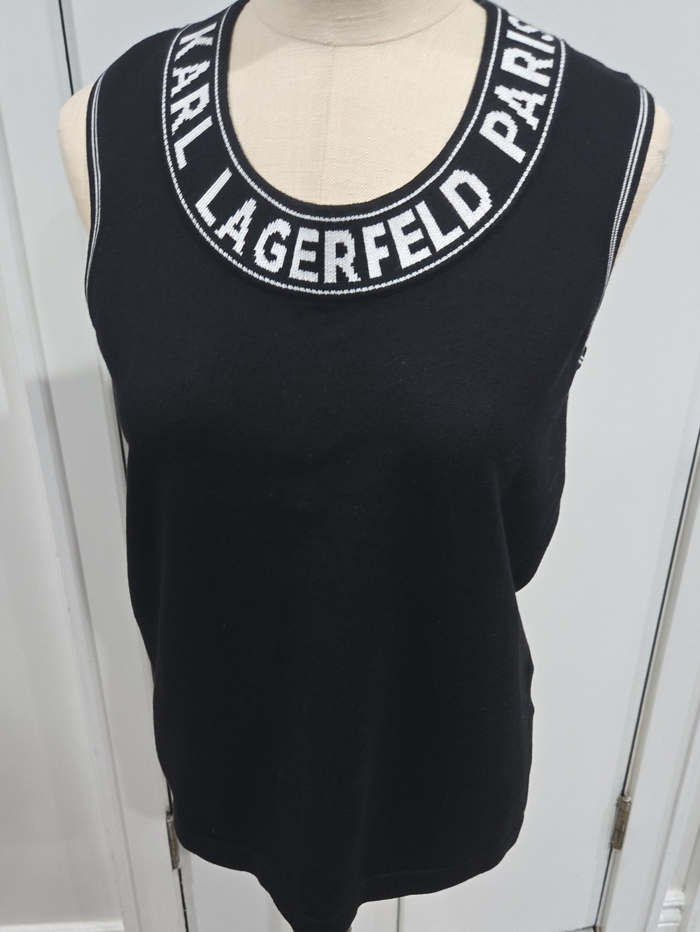 Karl Lagerfeld Black Logo-Trim Sleeveless Knit Top